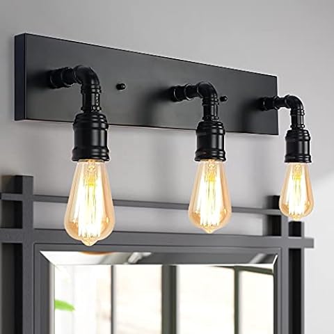 LMSOD Bathroom Vanity Light Fixture, Farmhouse Water Pipe Wall Sconce for Powder Room,Industrial Wall Light for Dressing Room, Bedroom, Entryway (3 Lights) Cover