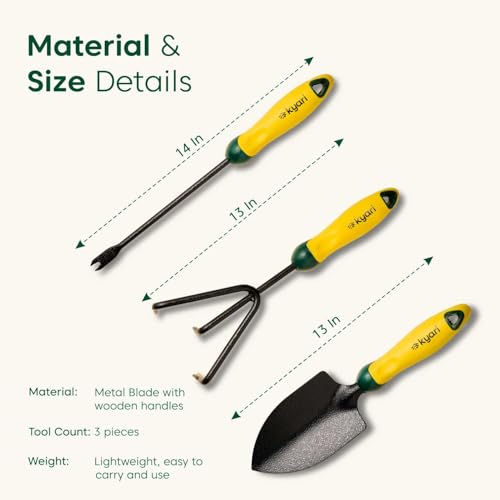 Image of KYARI Gardening Tools Kit for Home Gardening - 3Pcs Hand Tool Set with Trowel Cultivator Weeder for Digging Planting Weeding Loosening Soil
