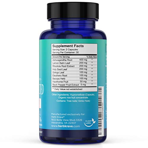 Herb Krave Calm & Connected -Stress Support & Ayurvedic Nootropic for Natural Calm, Focus, Clarity and Energy, Cortisol Manager with Ginkgo Biloba, Ashwagandha, Rhodiola, Lemon Balm -60 Capsules (1) - Image 3