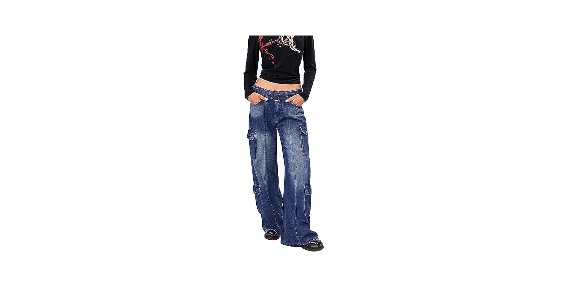 HOXIJIA Women High Waisted Wide Leg Denim Pants Y2K