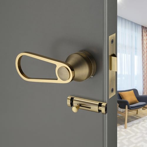 Image of LAPO Brass Mortise Lock for Bathroom & Balcony Door | Keyless Handleset with Baby Latch for Home, Washroom & Hotel | Antique Finish | Heavy Duty | 3 Years Warranty Ro-152