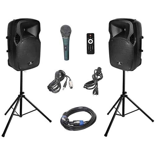 PRORECK Party 12 12-Inch 1000 Watts 2-Way Powered PA Speaker System Combo Set with Bluetooth/USB...