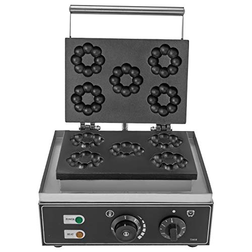 VBENLEM 110V Commercial Donut Machine Plum Flower 5 Holes Double-Sided Heating 50-300℃, Electric Doughnut Maker 1500W, Non-stick Waffle Iron Teflon-Coating Professional Kitchen (Depth:0.55\",Dia:2.95\")