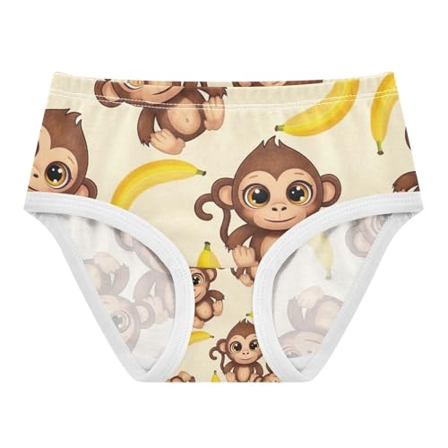Kids Underwear, Cute Cartoon Monkeys Yellow Toddler Girl Panties, Girls' Cotton Brief Underwear, 2T–8 Years