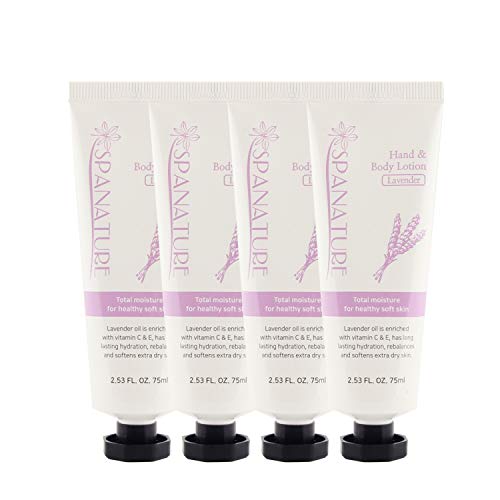 Spanature Lavender Hand & Body Lotion Travel Size Selection 4 Pack, Relaxing and Revitalizing Moisturizer for Rough and Dry Skin, Nourishing and Gentle for All Skin Types, Made In Korea - 75 ml/2.53oz