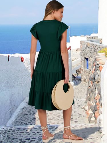 Image of ANRABESS Womens Summer Dress Ruffle Sleeve V Neck Midi Dresses Fashion Casual Fit Flowy Tiered Boho Beach Vacation Sundress