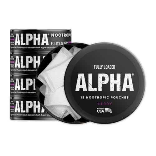 Fully Loaded Alpha Nootropic Pouches (Berry) - 5 Cans - 15 Pouches per can - Effective Nootropic Delivery, Nic Pouch Replacement - Faster Absorption, Alpha GPC, L-Tyrosine, GABA