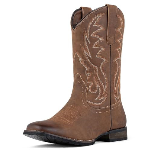 J's.o.l.e Bottes de cowboy pour homme - Bout carré large - Brodées - Antidérapantes - Marron, marron, 42 1/3 EU
