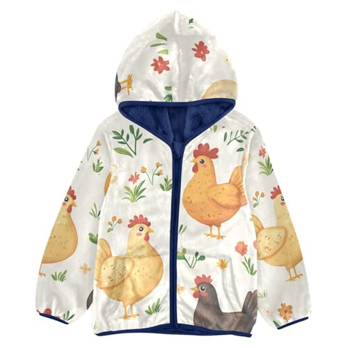 Cute Cartoon Chicken and Hen Girls Fleece Jacket Girls Fall Jacket Girls Zip Up Hoodie Girls Sherpa Jacket 2-10T