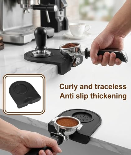 Image of Coffee Accessories, Black Coffee Tamper Mat for Espresso Machine, Non-Slip Silicone Tamping Pad for Home and Professional Use, Kitchen Countertop Protection Tool, 21 cm x 15 cm x 3 cm Dimensions
