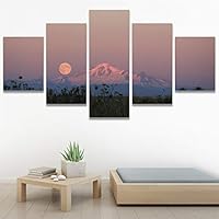 SIGNWIN 5 Panel Canvas Wall Art Aerial Astronomy & Space Expressive Global Moon Multicolor Photography Realism Warm for Home Decorations Ready to Hang - 60