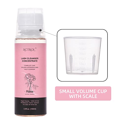 Actrol Eyelash Shampoo Concentrate 100Ml Lash Extensions Cleanser Concentrate Rose Natural Foaming Shampoo Wash For Extensions Lashes With Salon Home Care-Makes 60Ml Bottles #TOP2