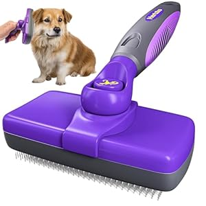 Hertzko Self Cleaning Slicker Brush for Dogs and Cats – Pet Hair Brush for Shedding Long and Short Hair – Easy Clean Retractable Bristles – Cat and Dog Grooming Tool – Purple
