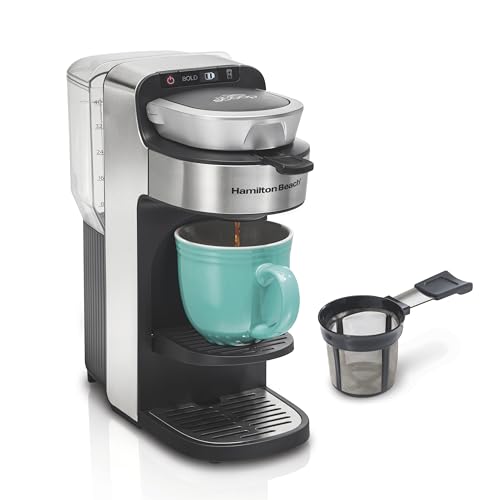Hamilton Beach The Scoop Single Serve Coffee Maker & Fast Grounds Brewer for 8-14oz. Cups, Brews in Minutes, 40oz. Removable Reservoir, Stainless Steel (49987),Silver