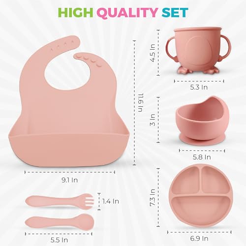 SiliFun 8-Piece Silicone Baby Feeding Set – Complete Infant Mealtime Kit with Suction Bowl, Divided Plate, Bib, Spoon, Fork & Cup – BPA-Free, Dishwasher Safe – Gift-Ready in Premium Branded Packaging3