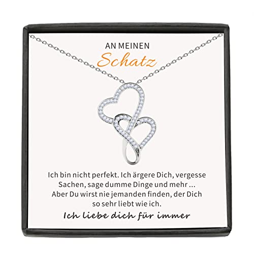 HAYOUWAY Doppel Herzkette Halskette Damen Silber 925, Sterling Silber An Meinen Schatz Kette mit Grußkarte, Doppel Herz Anhänger Kette für Damen Mädchen Geburtstag Valentinstag Jahrestag Geschenk Cover