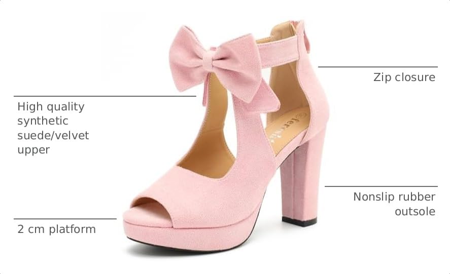 Image of fereshte Women's Bow Chunky Heel Sandals, Platform High Heel, Peep Toe, 3.94 Inch Block Heel