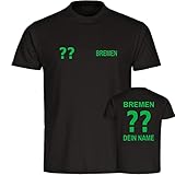 VIMAVERTRIEB® Kinder T-Shirt Bremen - Trikot mit Deinem Namen und Nummer - Druck: grün - Shirt Jungen Mädchen Fußball Fanartikel Fanshop - Größe: 128 schwarz