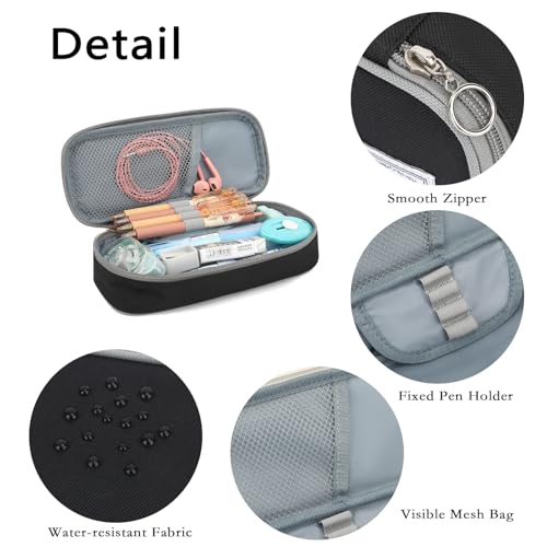 Image of FUXINGYAO Pencil Case, Multi-compartment Pencil Pouch, Portable Pencil Bag (Black with Gray)