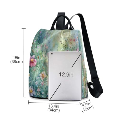 Image of Summer Floral Abstract Women Backpack Purse Anti-theft Casual Shoulder Bag Fashion Ladies Bags