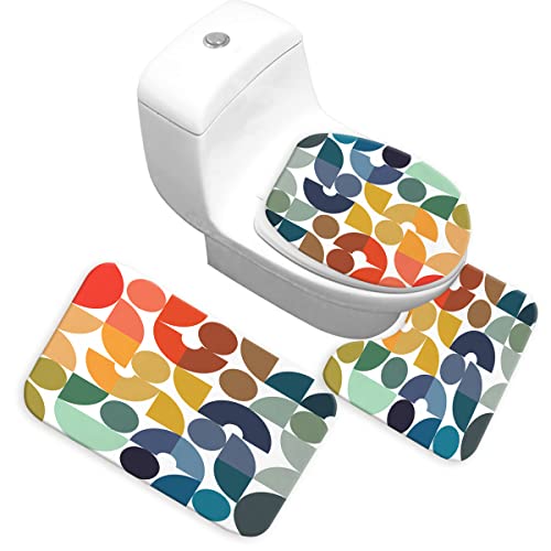 Zokyer Kids Shower Curtain Set Colorful Rainbow Mid Century Retro Polka Dot Orange Fun Geometric Blue Abstract Bright Bathroom Decor With Non-Slip Rugs Toilet Lid Cover U Shape Mat 12 Hooks (60Wx72L) #TOP2