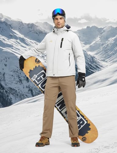 Image of TBMPOY Men's Winter Ski Jacket Waterproof Warm Snow Insulated Coat Fleece Lined Snowboard Hooded Raincoat