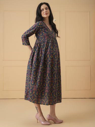 Image of The Mom Store Maternity and Nursing Dress | Pre and Post Pregnancy Dress for Womens | Zipper /Button Opening | Causal Wear | Trendy Stylish Causal Dresses for New Moms
