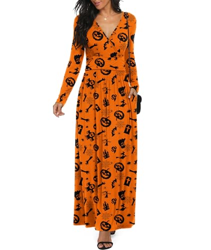 Image of LILBETTER Women Long Sleeve Deep V Neck Loose Plain Long Maxi Casual Dress