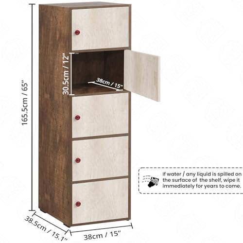 Image of ABOUT SPACE Wooden Cabinet - 5 Tier Storage Cabinet for Living Room with Magnetic Door, Space Saving Book Self for Home, Engineered Wood Kitchen Crockery Unit (Walnut - L 38 x B 38.5 x H 165.5 cm)