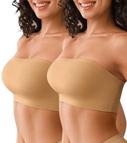 Image of DEANGELMON Strapless Bras for Women Non-Slip Silicone Bandeau Seamless Tube Top Bralette Comfy Non Padded Stretchy Stylish