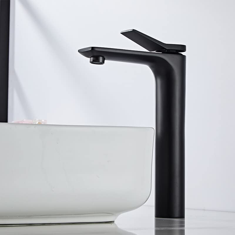 RBYRLDSTY Grifos de baño de latón for Lavabo Alto/bajo, Color Negro/Cromado, Monomando, Mezclador de Agua fría y Caliente, 2018A149(Black Tall)