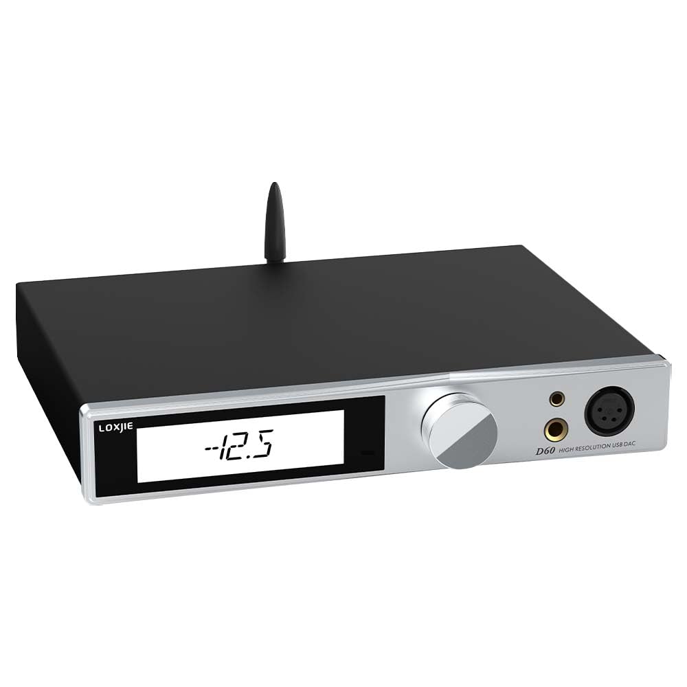 LOXJIE D60 - Amplificatore audio DAC ad alta risoluzione e Full Balance per cuffie 6000mWx2 con uscita 6,35 mm/4,4 mm/XLR/RCA, amplificatore desktop con telecomando (argento)