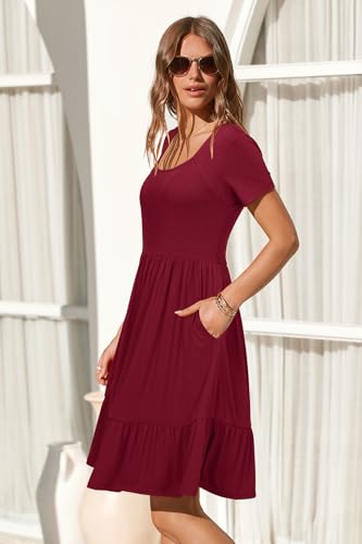 Image of Newshows Women's 2026 Summer Casual Square Neck Ruffle A Line Beach Vacation Sundress Work Business Dress with Pockets