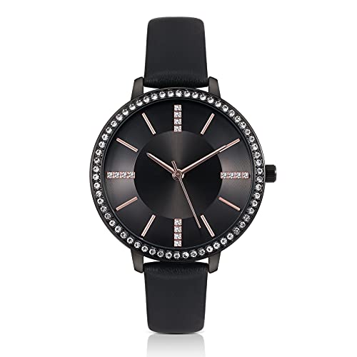 Montre pour femme et fille tendance en cuir noir pour le quotidien