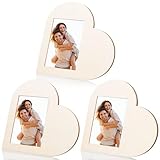 FOBSME 3 Pcs Heart Wooden Picture Frames 4 x 6 Inch Heart Shaped Photo Frame Valentine's Wooden Photo Frame Decorative Postcard Frame for Valentine Wedding Home Tabletop Shelf Decor(Natural)
