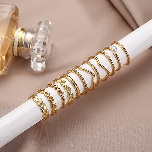 Ironbox 12 Pcs Adjustable Knuckle Rings For Women 14K Gold Plated Stacking Rings Pack Wave Star Moon Dainty Thumb Open Rings Set #TOP4