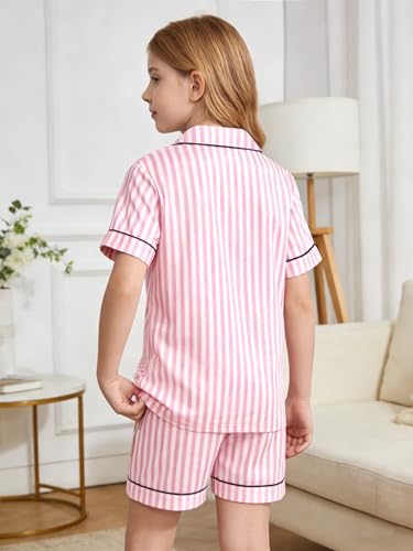 LANKMEI 100% Cotton Womens Short Sleeve Pajama Sets, Pink Stripes, X-Large - image 4