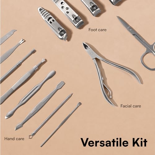 H&S Manicure Set for Women & Men - Manicure & Pedicure tools & Accessories - 14 pcs - Stainless Steel Nail Clippers Set & Cuticle Remover - Cutter Trimming Grooming Tools - w/Leather Case - Nail Kit - Image 4