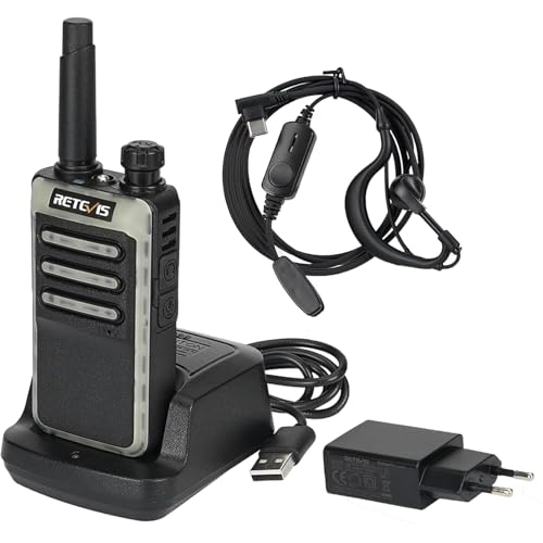Retevis RB666 Walkie Talkie Largo Alcance, Walkie Talkie Profesional, 1 Hora Carga Rápida, Diseño Luminoso, VOX, Linterna LED, Recargable (1 Pieza, Negro)