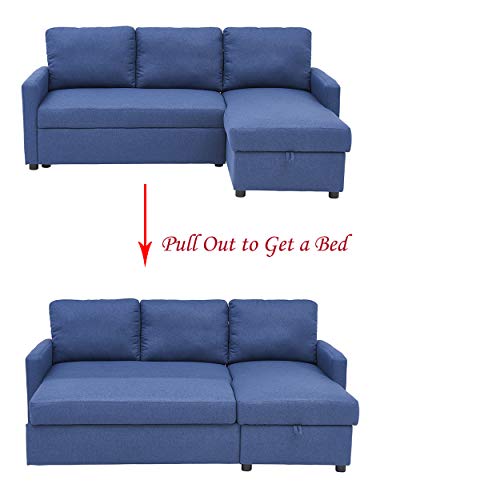 Kingway Sectional Sofa Bed with Storage Convertible Chaise Sofabed, 79.55433.8\", Blue