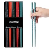 Kucensi 5 Paar Fiberglas-Essstäbchen, Premium-Japanische Wiederverwendbare Mit Muster, Geschenk-Set für Sushi, Asiatische Gerichte, Spülmaschinenfest(5 Farben)