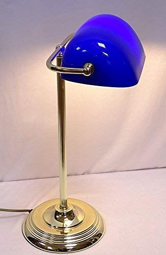 Preisvergleich Produktbild linoows Elegante Art Deko Banker Lampe, Bankerslampe, Messing, Blauer Glasschirm