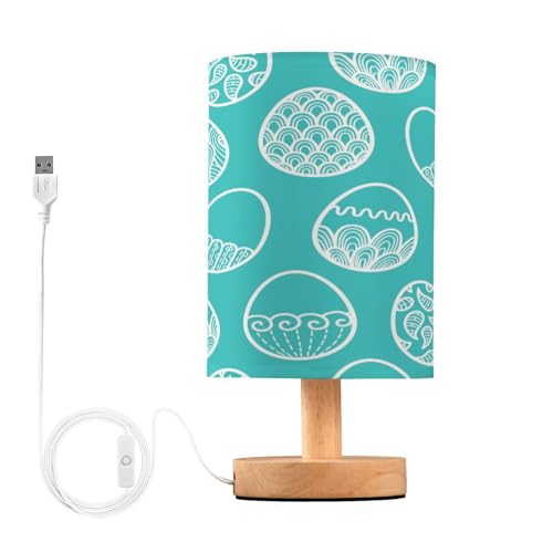 SDMKA Easter Pattern Blue Bedside Table Lamp for Bedroom, Minimalist Nightstand Lamp with Round Fabric Shade for Living Room, Office, No Bulb Required