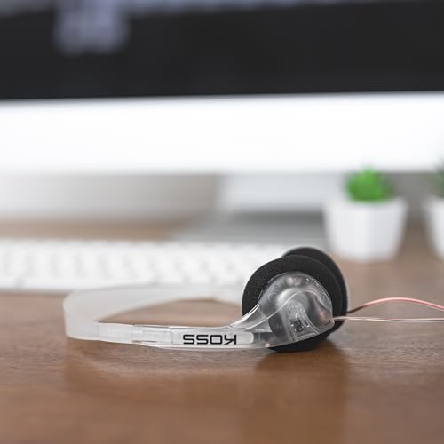 Image of Koss CL /2 Clear Retro 90s Style On-Ear Headphones, Wired Plug | Transparent Design, Lightweight, 3.5mm Jack, 6 Foot Cord, Soft Foam Cushions