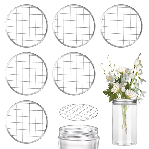 6 PCS Metal Mason Jar Flower Lid Wide Mouth Flower Jar Lid Insert Floral Arrangement Supplies Floral Organizer Lids Insert with Square Grids Arrangement Holder for Regular Mouth Mason Canning Jars