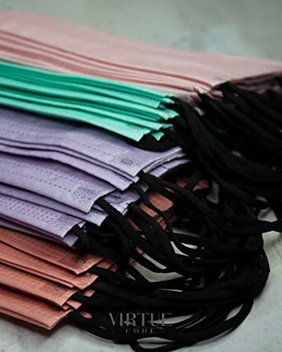 virtue code support face masks - soft 3 ply comfort colorful disposable 50 pack pastel colored for adults men and women
