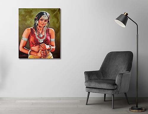 Image of Tamatina Academic Art Canvas Painting | Beautiful Indian Beauty | Classic Indian Unframed painting for Home decor|Size - 13X11 Inches.m290