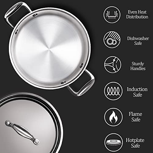 Image of Milton Pro Cook Triply Stainless Steel 7 Pcs Cookware Set, Kadai with Lid (20cm /2.1L), Casserole with Lid (20cm /3L), Fry Pan (20cm /1.1L), Saucepan & Lids (16cm /1.4L), Induction & Gas Compatible
