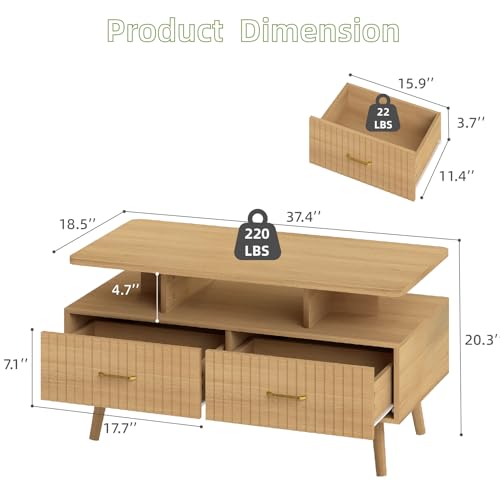 YOSHOOT 37" LED Coffee Tables with Storage, Small Coffee Table — view 2