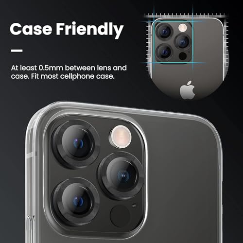 Image of Skinomi Camera Lens Protector Compatible with iPhone 13 pro [Anti-Scratch] Premium Tempered Glass Film Aluminum Alloy Lens Ring Cover, Black